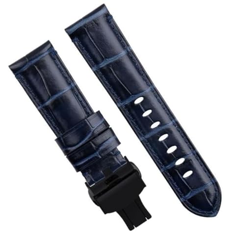 Bracelet de montre en cuir véritable de vache souple 24mm bleu haute flexibilité