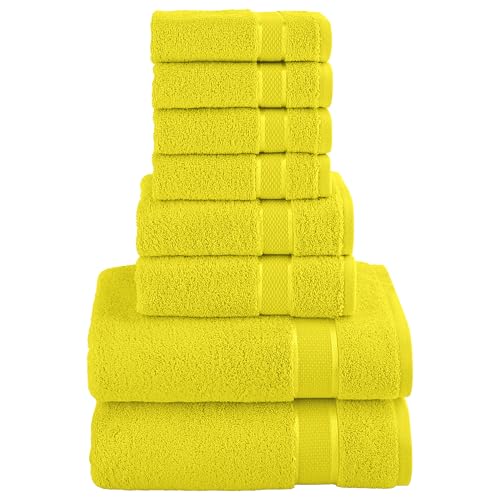 Image of Elegant Comfort Premium Cotton 8-Piece Towel Set, Includes 4 Washcloths, 2 Hand Towels and 2 Bath Towels, 100% Turkish Cotton - Highly Absorbent and Super Soft Towels for Bathroom, Yellow