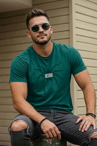 Image of Veirdo Pure Cotton Regular Fit AestheticGraphic Printed Round Neck Half Sleeve T-Shirt Pack for Men (Combo of 3) (Green,Red,Swanwhite,Black,Navy Blue,White,Brown,Royal Blue)