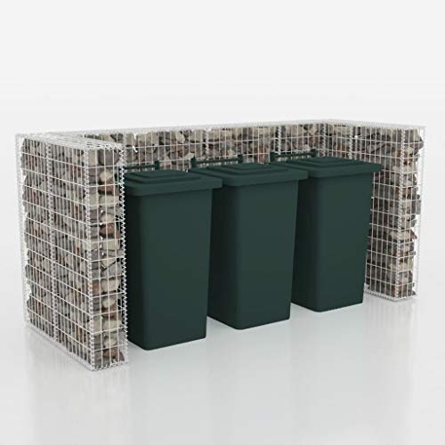 yorten Triple Wheelie Bin Gabion Surround Steel 250x100x120 cm Silver