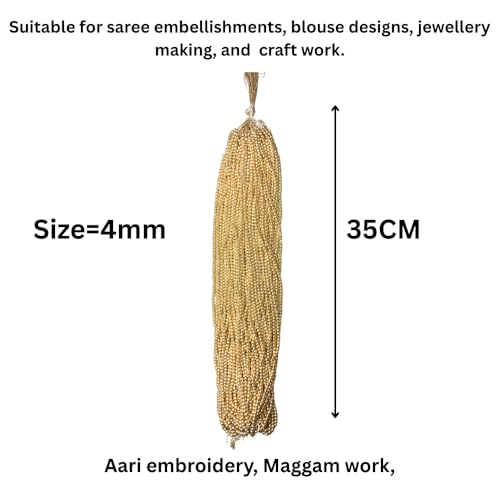 Image of (4mm, Pack of 1 Bunch) Aari Gold Bunch Beads for Embroidery Work, Jewellery Making, Arts and Crafts Kids DIY Making (1, 4mm)