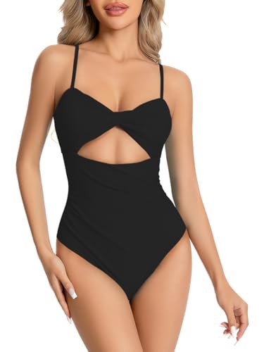 Womens One Piece Swimsuit Tummy Control Cross Cutout Bathing Flattering Sexy Twist Lady Bathing Suit
