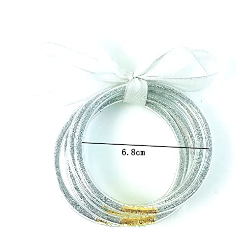 Jelly Glitter Bangle Bracelets Silicone Bangles For Women Stackable All Weather Bangles For Girls Silver Plastic Bracelets For Women Glitter Jelly Silicone Bracelet #TOP1