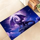 amepay Purple Dragon Indoor Door Mat – Stylish 17x29.5in Non-Woven Fabric Floor Doormat with Majestic Moon Sky Design, Fantasy Doormats,for Porch Insider,Bedroom,Living Room – Decor Rug Gifts