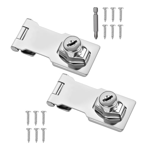Image of 2 Pcs keyed Hasp Lock,3 inch keyed hasp Locks Twist knob keyed Locking hasp for Cabinet Small Door,Hasp Lock with Keys,Metal Safety Hasp Latches (2 Pcs Silver, 3 inch)
