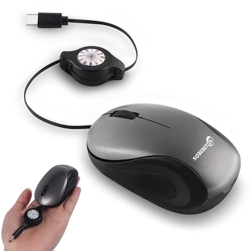 Souris Filaire Type-C Mini Rétractable Portable Silencieuse Optique Souris, Plug and Play, pour Voyage Ordinateur Portable/PC/Tablette/Smartphone, Cadeau pour...