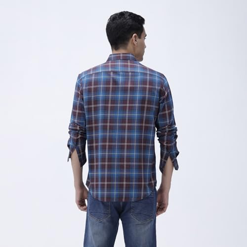 Image of BASICS 100% Cotton Checked Shirt for Men | Slim Fit | Everyday Smart Casual Wear | Full Sleeve