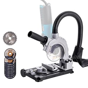 KATSU Tools 105442 haakse slijperklemstandaard 115/125 mm, robuuste gegoten basis, aluminium beugel, klemhoek van 45 graden, met 11 snijschijven, vacuümslang en stofzak