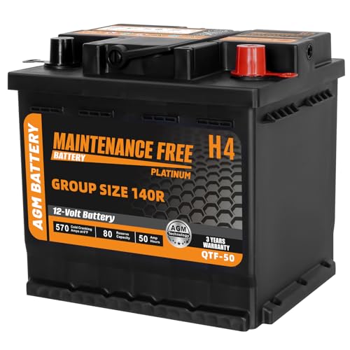 Image of BCI Group 140R Car Battery, 12V 50Ah Automotive Battery Premium Maintenance Free AGM Batteries, 570CCA, 80RC, 36 Months Warranty