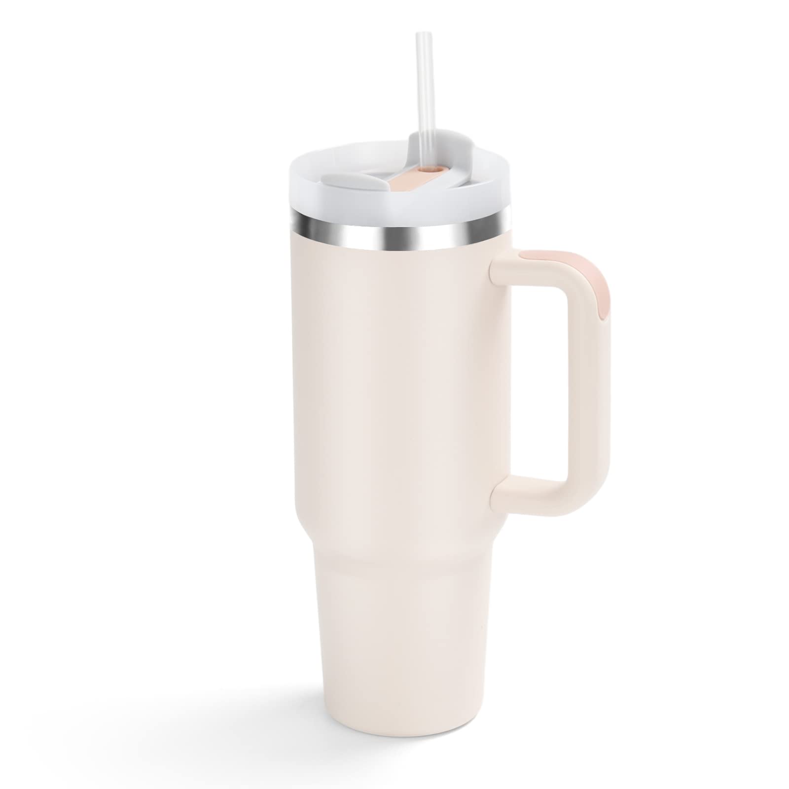 JOZELNK 40oz Tumbler with Handle, Insulated Big Mug wtih Straw and Lid, Stainless Steel Double Wall Vacuum Iced Coffee Cup (Rose Quartz)