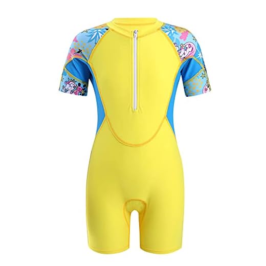 Kaerm Mädchen Junge Shorty Neoprenanzug Kinder Schwimmanzug Neopren Kurzarm Tauchanzug Einteiler Badeanzug Wetsuit Mit Reißverschluss für Wassersport Gelb B 170-176