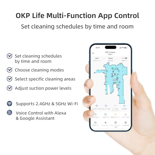 Image of OKP Life Robot Vacuum L6 Aqua,LiDAR Navigation, 3.7 inch Super Thin, 6000Pa Powerful Suction,150 Mins,Quiet, Self-Charging Robotic Vacuum Cleaner, 2.4G&5G WiFi,Cleans Hard Floors to Carpets, White