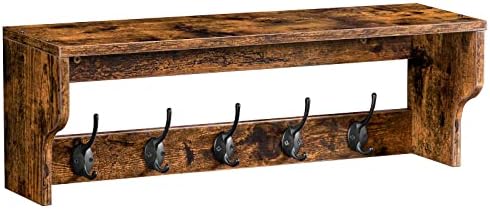 HOOBRO Coat Rack Wall-Mounted, Wall Shelf, Coat Hook with 5 Movable Hook, Hall Coat Hat Hook, Hanging Rail, Strong and Stable, for Entryway, Bathroom, Living Room, Industrial Retro Style, EBF01YM01