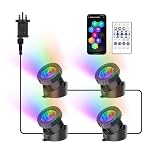 NATPOW Pond Lights Underwater Mains, RGB Underwater Light, Timer Aquarium Spot Lights with APP& Remote Control, IP68 Waterproof Multicolour Submersible Light for Fish Tank Garden Yard Pool (Set of 4)