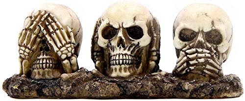 Bellaa 24160 Skull Statue No Hear No See No Speak Evil 3 Inch