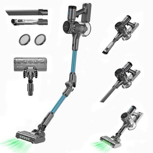 KOHE K10 Aspirateur Balai sans Fil Puissant 500W 33Kpa, Aspirateur sans Fil Pliable 130,000 TR/Min, 4 Modes de Puissance d'aspiration, Jusqu'à 55 Minutes Autonomie, Cyclone à 6 Niveaux, Bleu