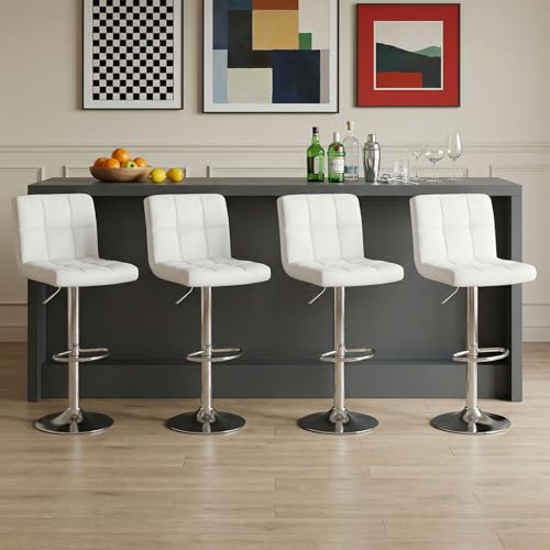 DUMOS Snowy White PU Leather Stools