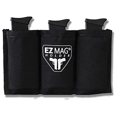 EZ Magazine Holder, Adhesive Magazine Pouch Organizer for Gun Safe, Car, Desk, Door - Pistol Clip Protection with Nylon Interior, Ammunition Single/Double Stack 9mm 10mm .40 .45 - Single Unit Cover