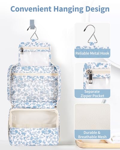 Image of Narwey Small Hanging Travel Toiletry Bag for Women, Travel Bag for Toiletries, Makeup Bag Organizer Cosmetic Bags Make Up Bags for Girls, Y-Little Blue Flower