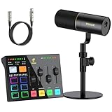 TONOR Podcast Equipment Bundle, Gaming Audio Interface and XLR Dynamic Microphone Set, USB Audio Mixer with RGB Lighting, for Gaming & Streaming, Content Creators, High Fidelity, Studio Quality Set