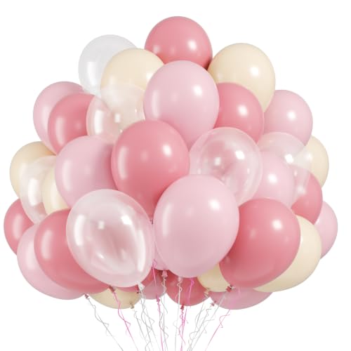 Image of Dusty Pink Balloons, 50 Pcs for Girls Birthday Baby Shower Wedding Party | 12 Inch Blush Light Pink Apricot Clear Latex Balloons for Bridal Shower Valentine Day Engagement Ballet Party Decorations