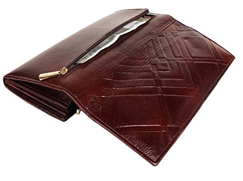 Image of Wenz Genuine Leather Women Wallets Multi-Function Slim Bifold Zipper Clutch Purse (Brown)