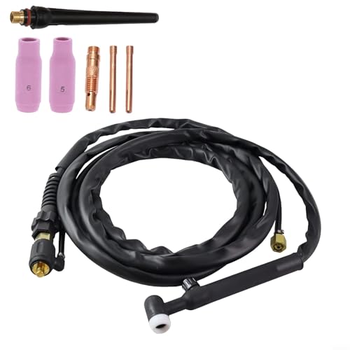 Soplete de soldadura WIG WP-17V con encendido elevador, cable de 4 m, 200 A, válvula de gas en el cabezal del quemador, incluye boquilla de cerámica y casquillos de sujeción de 2/2,4 mm de diámetro