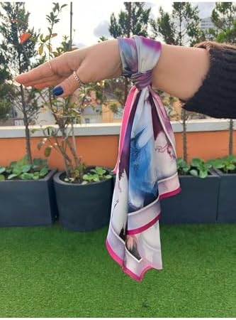 Şifon Saten Fular Desenli Fular Bandana Aksesuar - Görsel 3