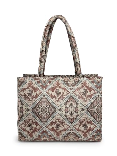 Image of ENSAC Women's Floral Print Tote Bag | Lightweight Handbag with Zipper Closure