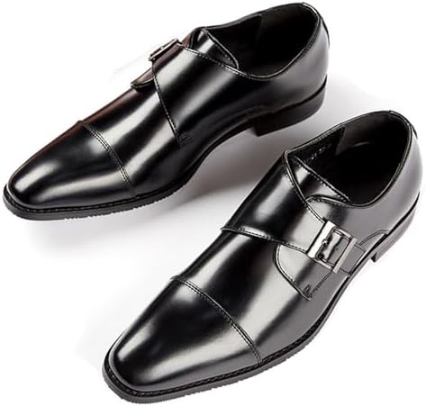 GLBDU Men's Genuine Leather Monk Strap Loafers Fashion Classic Cap Toe Low Top Slip On Dress Oxford Shoes Business Casual Office Wedding Formal Shoes