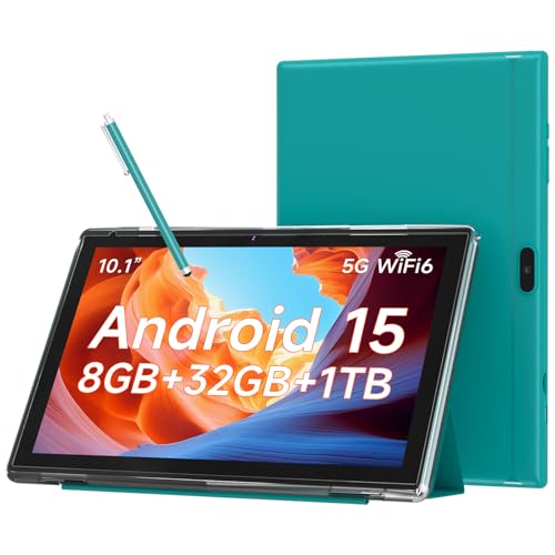 Image of 10.1 Inch Android 15 Tablet, 8GB RAM 32GB Storage, HD IPS Display, 5G WiFi 6 ,6000mAh Battery, Dual Camera for Video Call, Tab with Case & Stylus Pen for Work /Study tablet with case (Navy blue)