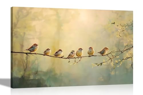 Artley Prints - Birds in Forest on Branch Canvas Prints Flower Wall Art Pictures for Home Living Room Conservatory Decor 51 x 35cm (20 x 14 inches)
