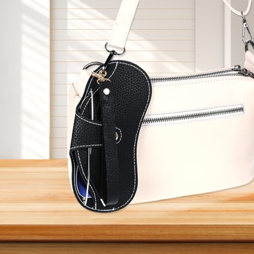 Image of YUXIANLB Soft Leather Sunglasses Bag, Portable Leather Glasses Case Holder, Slim Eyeglasses Pouch with Strap for Women Men