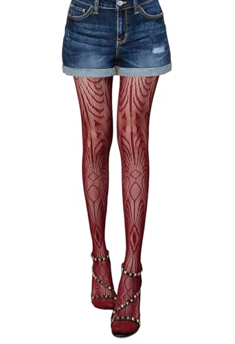 Image of Mrotrida Women's Fire Patterned Fishnet Tights Sexy Elastic Blaze Pantyhose Leggings Fire Mesh Stockings