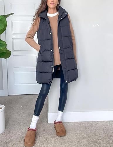 Tanming Women's Long Puffer Vest Casual Sleeveless Puffy Jacket with Removable Hood (Black-L) - Thumbnail 3