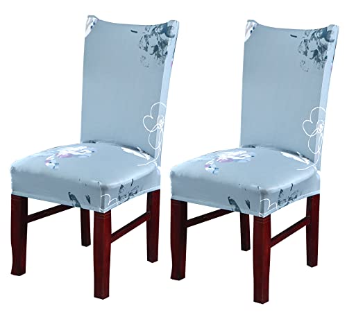 Image of House of Quirk Elastic Chair Cover Stretch Removable Washable Short Dining Chair Cover Protector Seat Slipcover (Pack of 2, Green Pearly Grey)