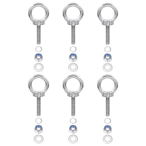 PATIKIL M6 x 25mm Bullone a Spalla Sollevamento, 6pz Acciaio Inossidabile 304 Ring Sollevamento Golfare Filettato con Rondelle Dadi per Appendere Amache Articoli