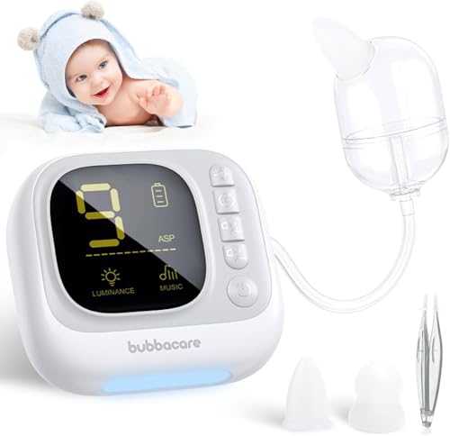Aspirador nasal para bebé, succión nasal para bebé, 9 niveles de succión, aspirador nasal eléctrico para bebés, limpiador de nariz automático recargable con 2 tamaños de puntas de silicona, succión de