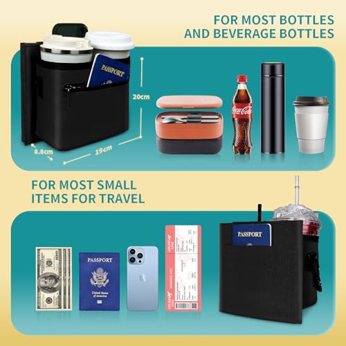 Image of Travel Luggage Cup Holder, Liveagain Drink Caddy, Luggage Cup Holder Attachment, Free Hand Suitcase Drink Carrier for Drinks Beverages, Coffee, Bottles, Snack (Black)