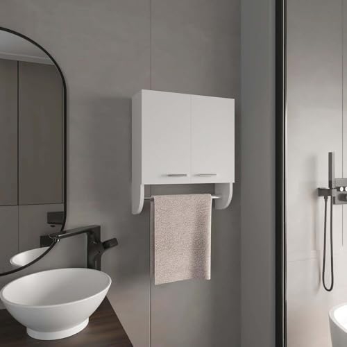 HomeStock Bathroom Medicine Cabinet - White Storage Organizer with Doors