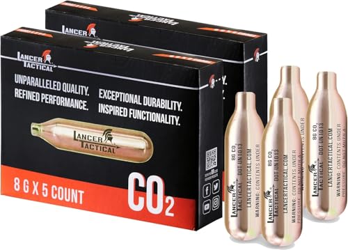 Lancer Tactical 8g CO2 Cylinder Cartridge Charger for Kitchen Use, Pepper Gun, Seltzer Water/Soda Chargers, Airsoft, Air Gun, (5 Count -30 Count) (10 Count)