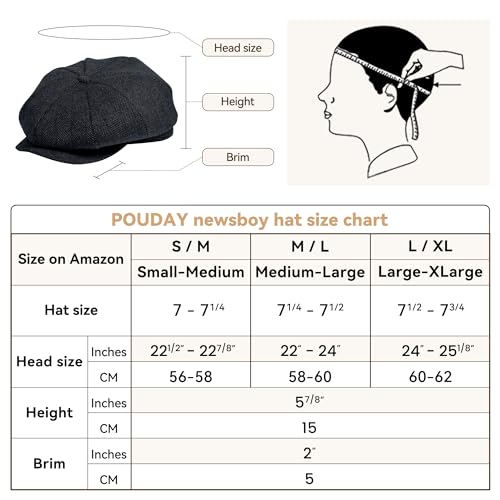 Image of POUDAY Newsboy Cap for Men - Irish Newsies Cabbie Hat - Flat Winter Hat