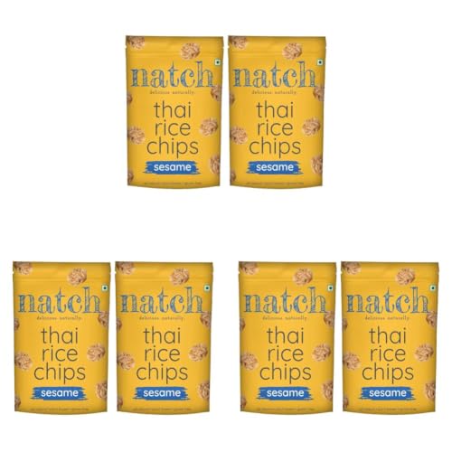 Image of Natch Thai Sticky Rice Chips, Gluten Free Healthy Snacks, Vegan, Party Family Pack, All Natural Crunchy Crackers (Sesame) 100 Gm Each (Pack of 6)