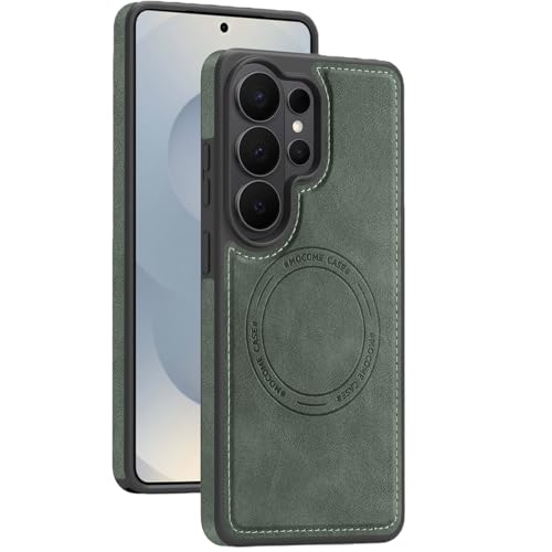Coque Samsung S25 FE magnétique robuste antichoc étui mince cuir vert