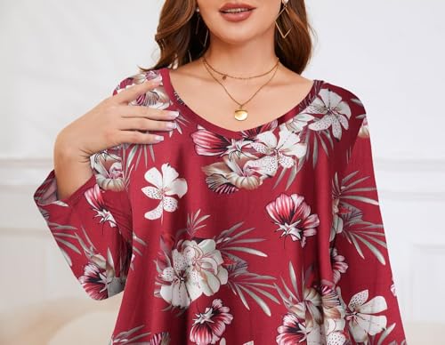 Image of LARACE Tunics 3 /4 Sleeve Plus Size Tops for Women V Neck Loose Fit Flowy Clothing for Leggings
