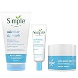 Simple Water Boost Skin Quench Gel Face Cream for Dry Skin 50 ml + Micellar 100% Soap-Free Face Cleanser Gel 150 ml & Hydrating Eye Gel 25 ml