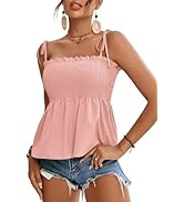 LYANER Women's Tie Shoulder Frill Shirred Ruffle Hem Sleeveless Strappy Cami Blouse Peplum Top