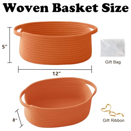 Image of Woven Rope Basket - Baby Gift Basket with Bag & Ribbon, Orange