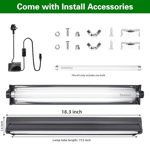 Image of T8 UVB Reptile Light Fixture HO UVB Bulb Lighting Combo Kit with 18 Inch 15 Watt UVB 10.0 Fluorescent Bulb,Reptile Strip Light UVA UVB Desert Lamp Pet Habitat Light for Reptiles Amphibian-T8 15W G13