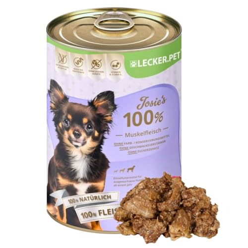 Lecker.Pet® | 6 x 400 g Josie's 100% Muskelfleisch Rind Hunde Nassfutter | Hochwertiges Hundefutter | Natürlich & ohne Zusatzstoffe | Reich an Proteinen & Mineralien | Getreidefrei & ohne Zucker
